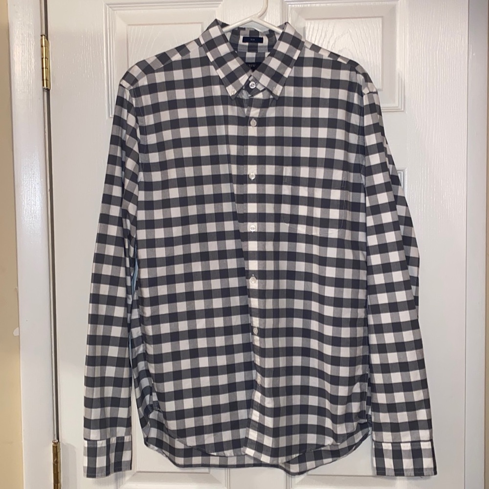 NWOT Men's JCrew Slim Oxford button down / size L / gray and white check